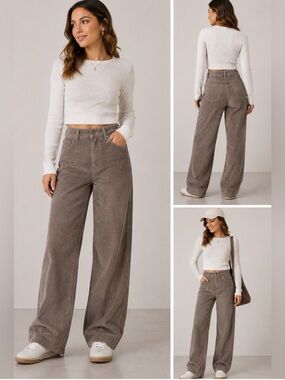 Wide Leg Corduroy Pants in Taupe